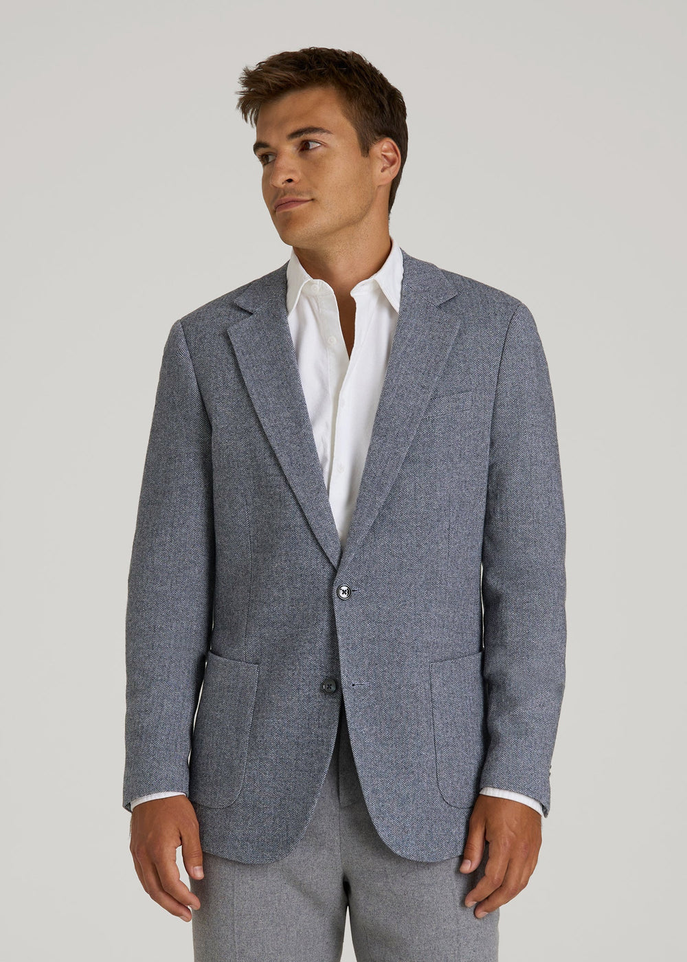American Tall Discount | Wool Blend Blazer for Tall Men in Navy Herringbone