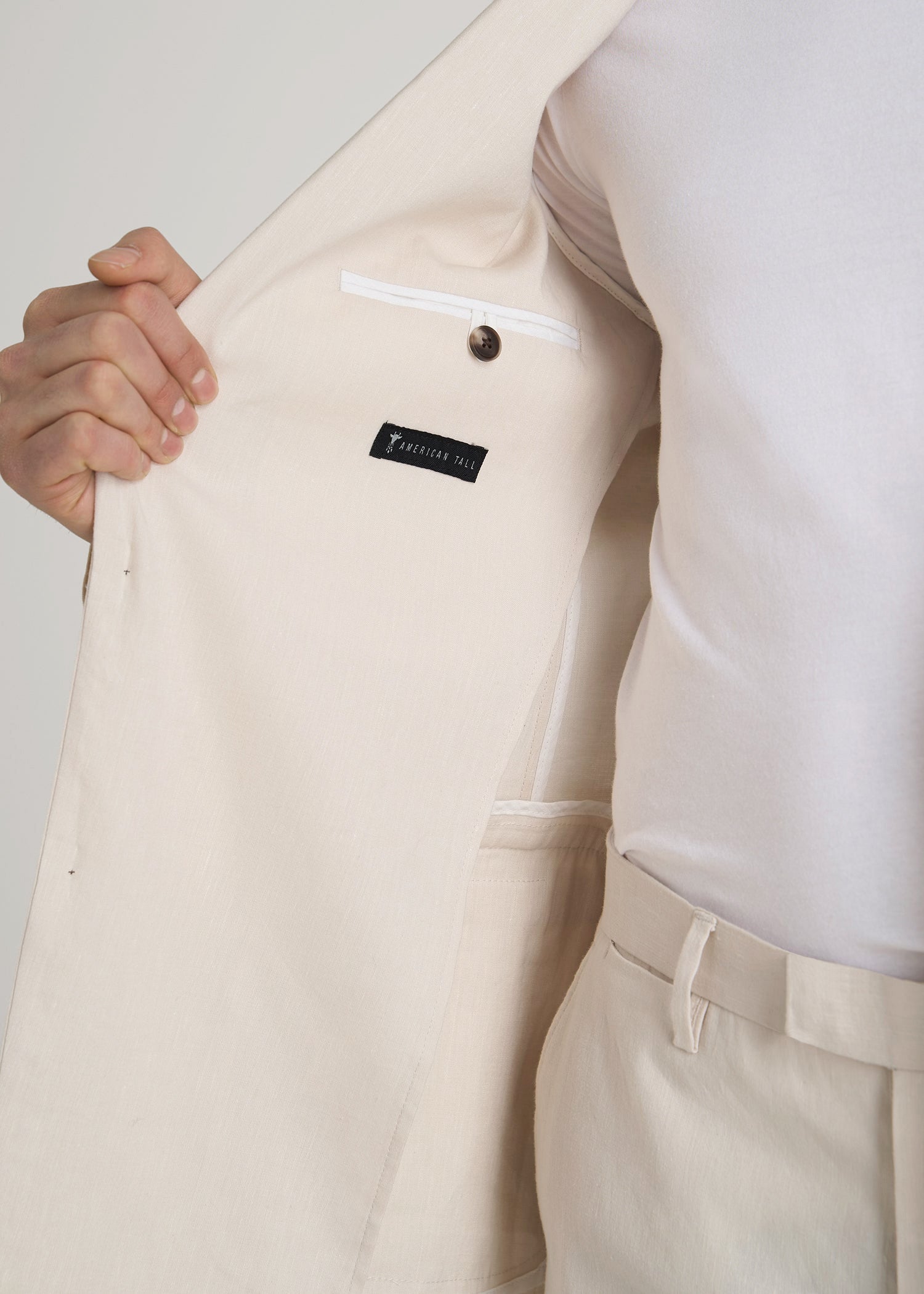 American Tall Online | Stretch Linen Blazer for Tall Men in Light Beige Linen