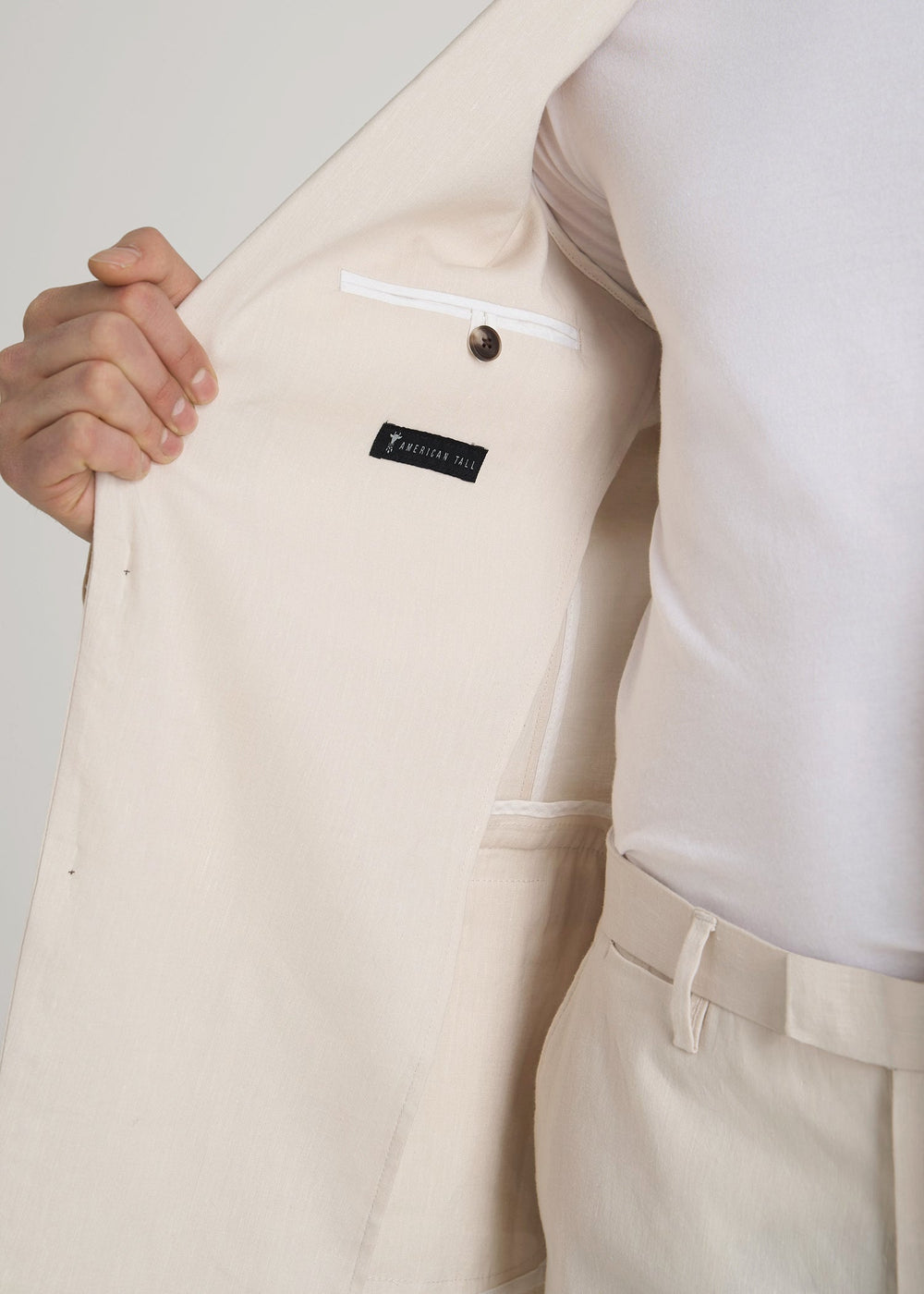 American Tall Online | Stretch Linen Blazer for Tall Men in Light Beige Linen