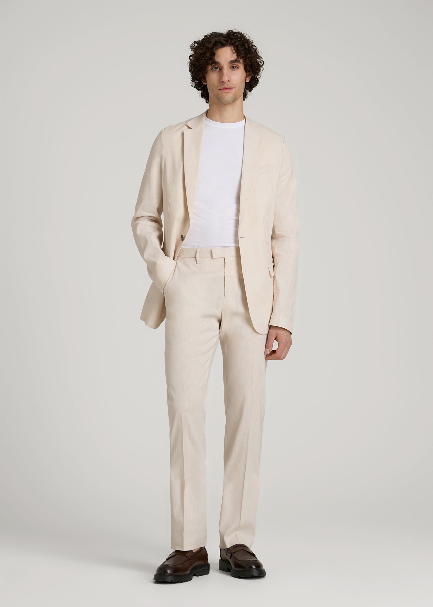 American Tall Online | Stretch Linen Blazer for Tall Men in Light Beige Linen