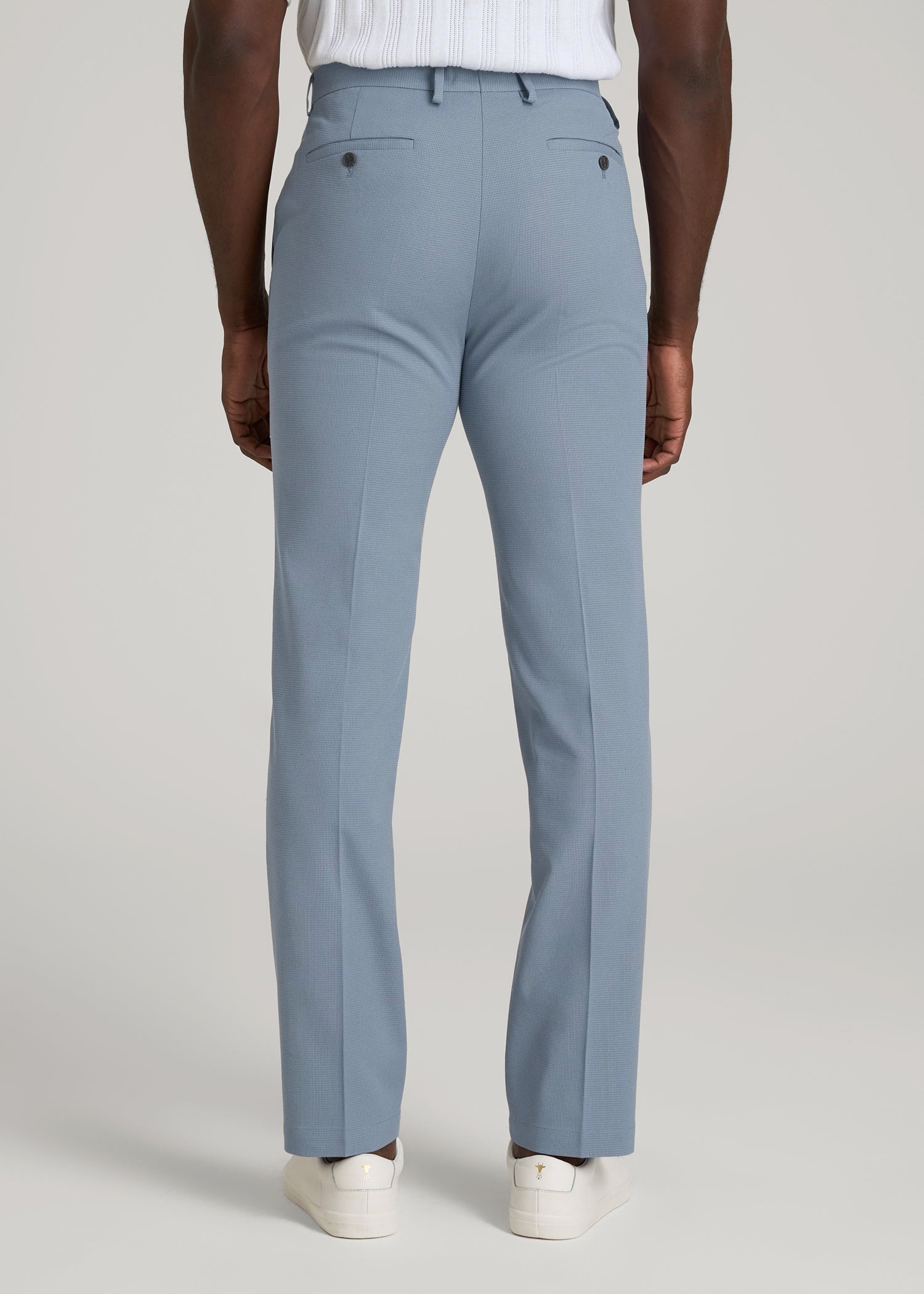 American Tall Outlet | Textured Garment Washed Stretch Cotton Suit Pants for Tall Men in Chambray