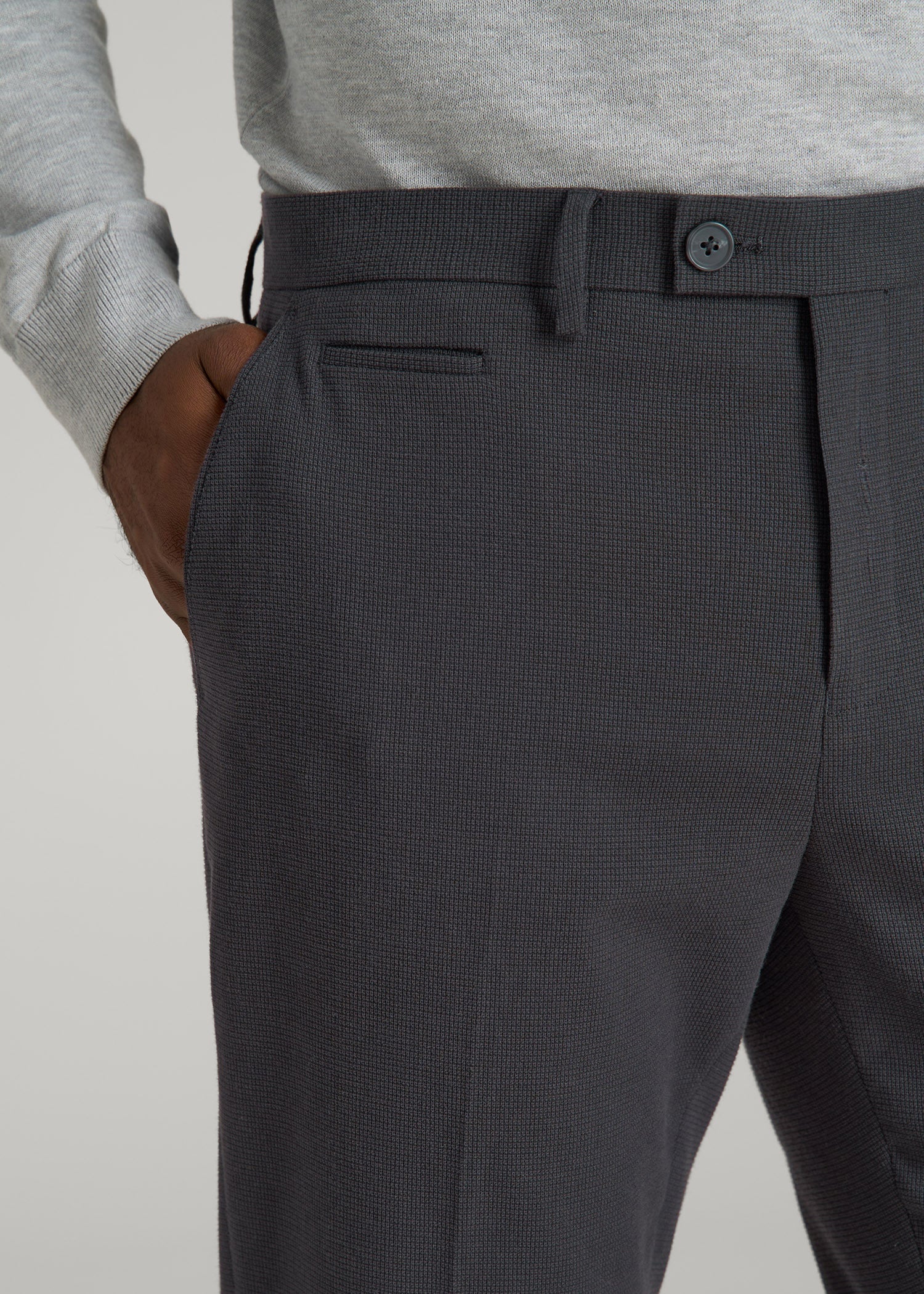 American Tall For Sale | Textured Garment Washed Stretch Cotton Suit Pants for Tall Men in Iron Grey