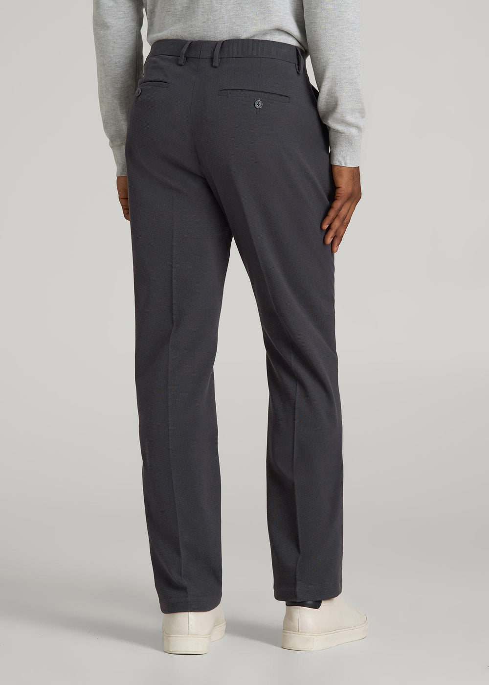 American Tall For Sale | Textured Garment Washed Stretch Cotton Suit Pants for Tall Men in Iron Grey