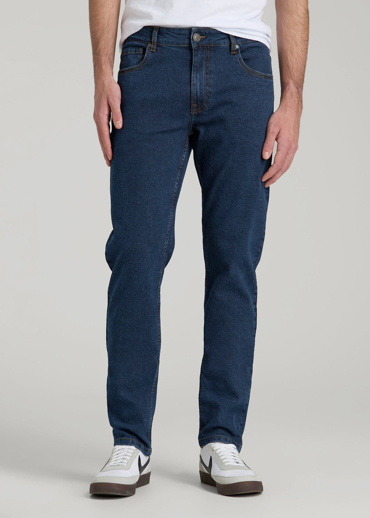 American Tall Discount | A.T. Basics Men's Carman Tapered fit Jeans for Tall Men in Charged Blue