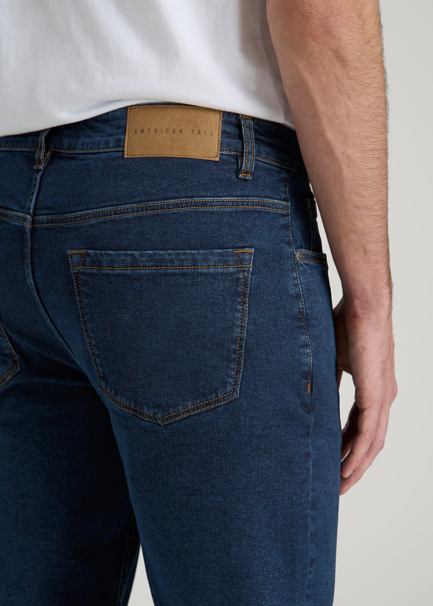 American Tall Discount | A.T. Basics Men's Carman Tapered fit Jeans for Tall Men in Charged Blue