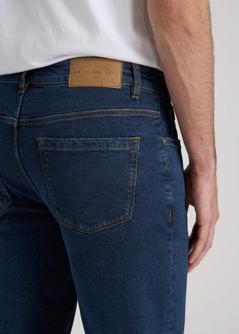 American Tall Discount | A.T. Basics Men's Carman Tapered fit Jeans for Tall Men in Charged Blue