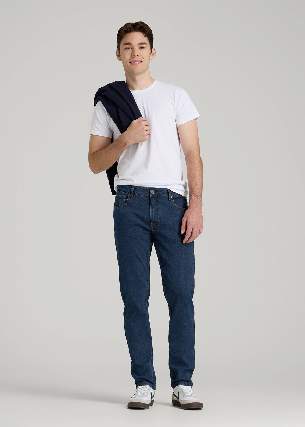 American Tall Discount | A.T. Basics Men's Carman Tapered fit Jeans for Tall Men in Charged Blue