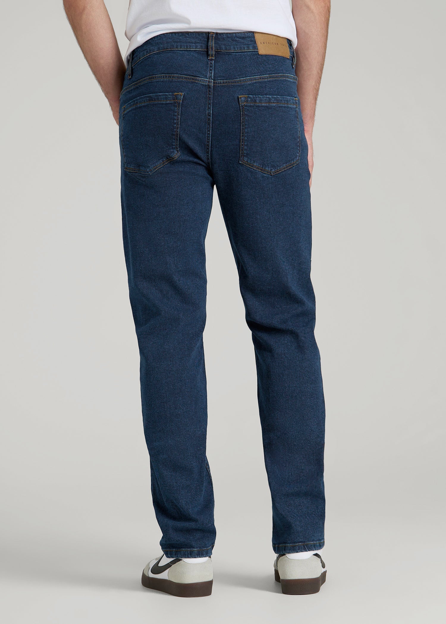 American Tall Discount | A.T. Basics Men's Carman Tapered fit Jeans for Tall Men in Charged Blue