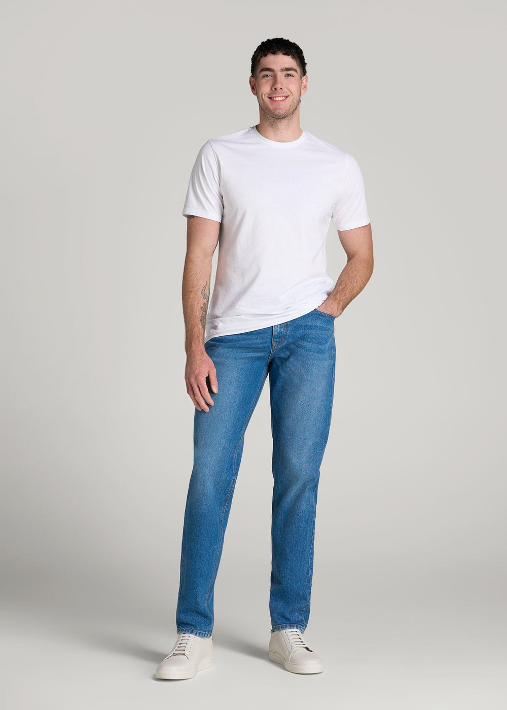 American Tall Online | Milo RELAXED TAPERED FIT Jeans for Tall Men in Classic Mid Blue
