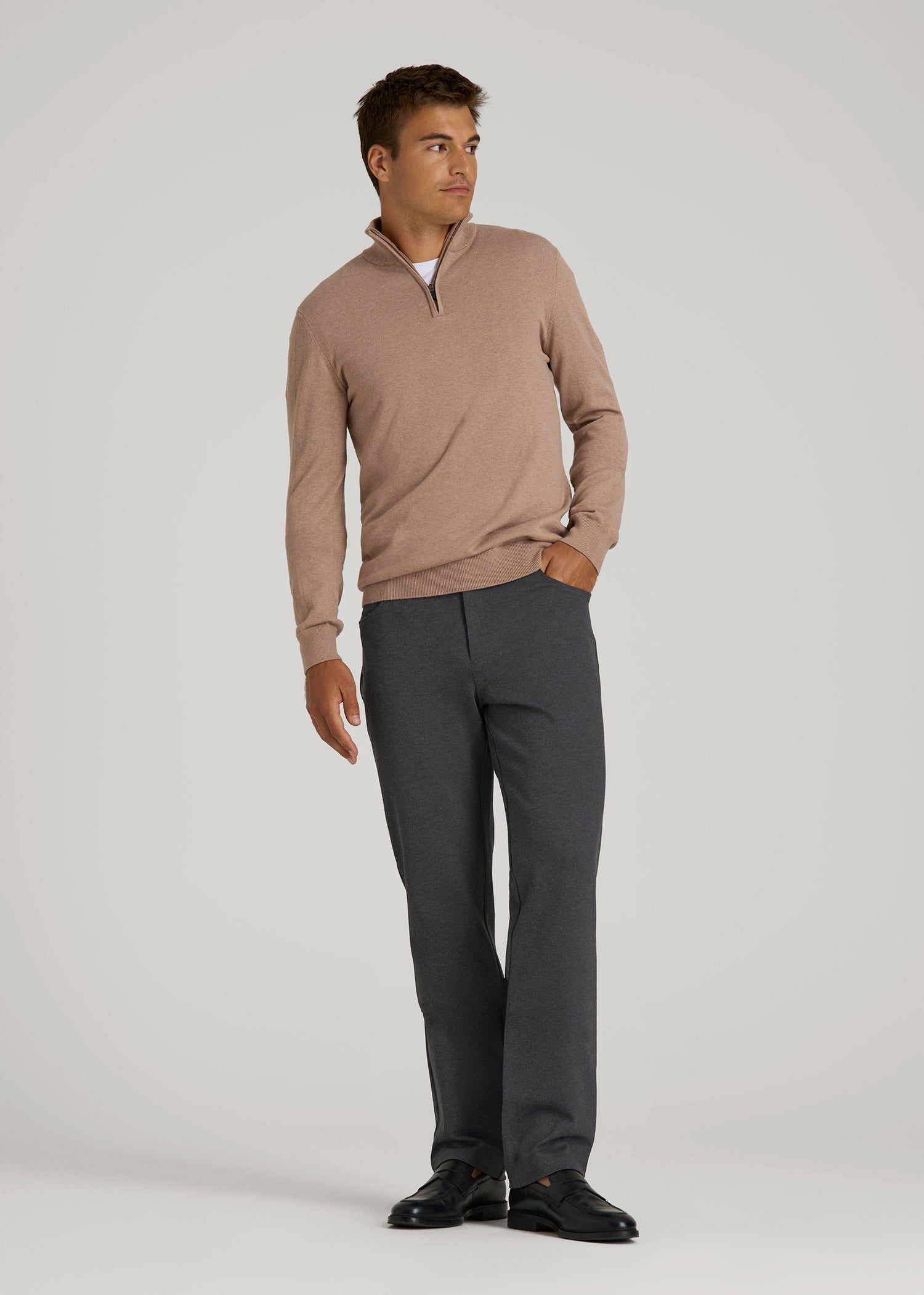 American Tall Outlet | Soft Flex Ponte Pants for Tall Men in Dark Charcoal Heather
