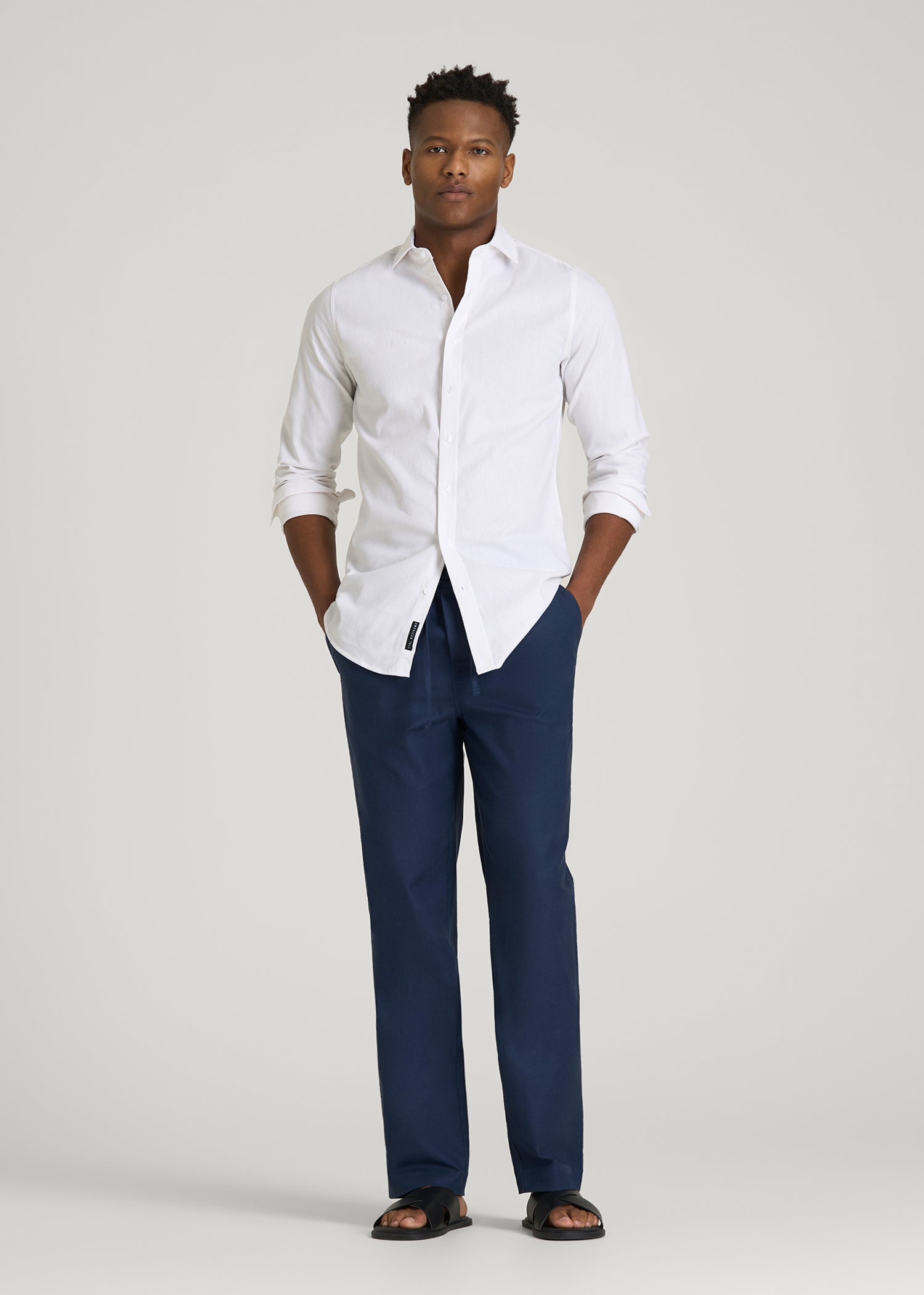 American Tall Online Shop | Stretch Cotton Linen Blend Pull-On Pants for Tall Men in Navy Blue