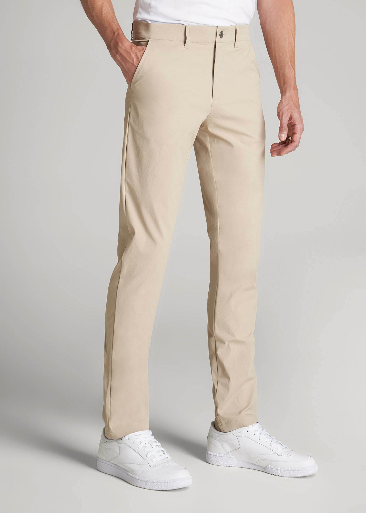 American Tall Outlet | TAPERED FIT Traveler Chino Pants for Tall Men in Light Khaki