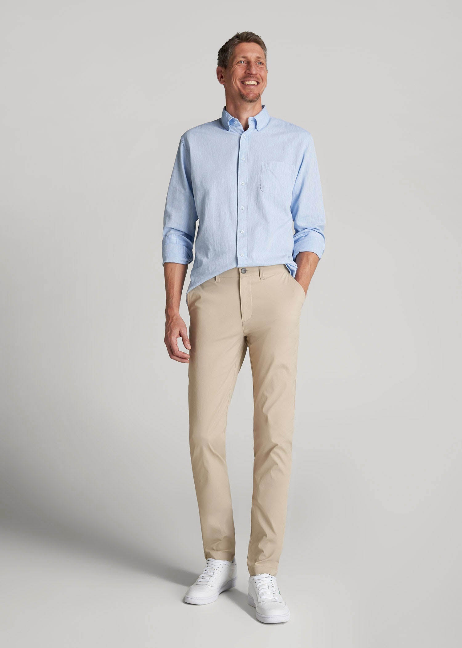 American Tall Outlet | TAPERED FIT Traveler Chino Pants for Tall Men in Light Khaki