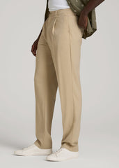 American Tall Online Shop | Relaxed Pleated Trousers for Tall Men in Light Khaki