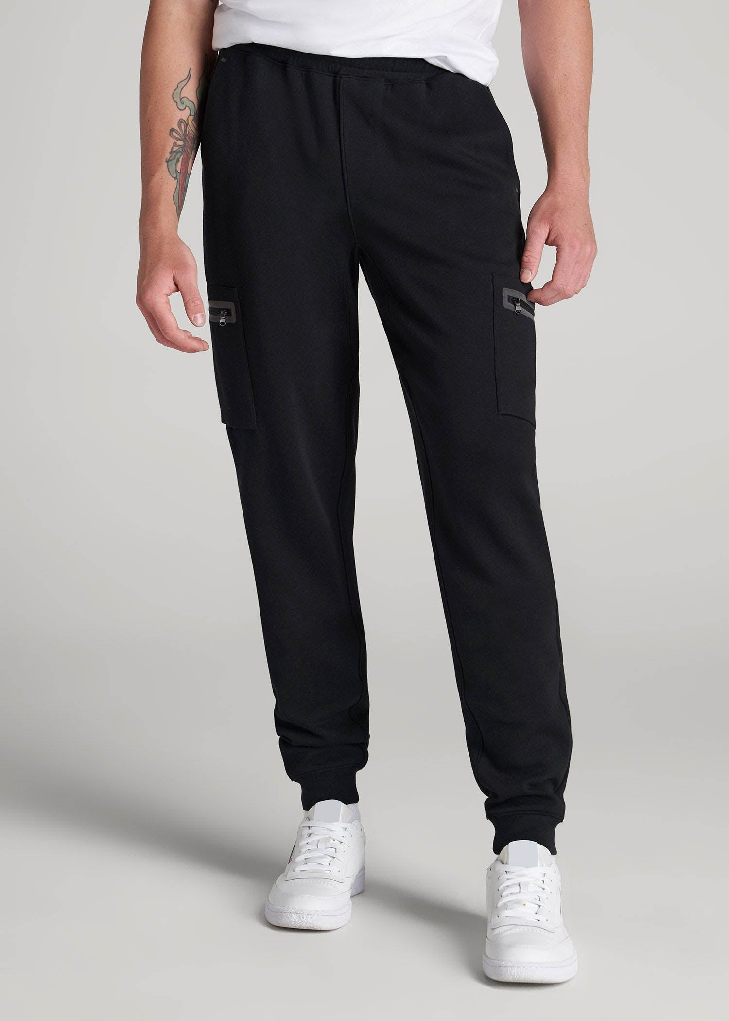 American Tall Online Shop | Tech Motion Fleece Cargo Joggers for Tall Men in Black