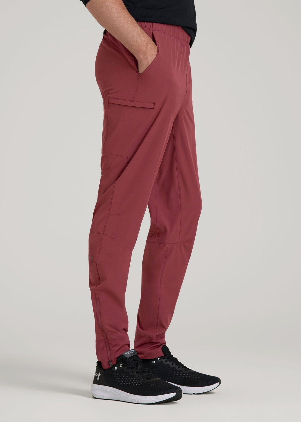 American Tall For Sale | Featherweight Perforated Training Joggers for Tall Men in Oxblood Red