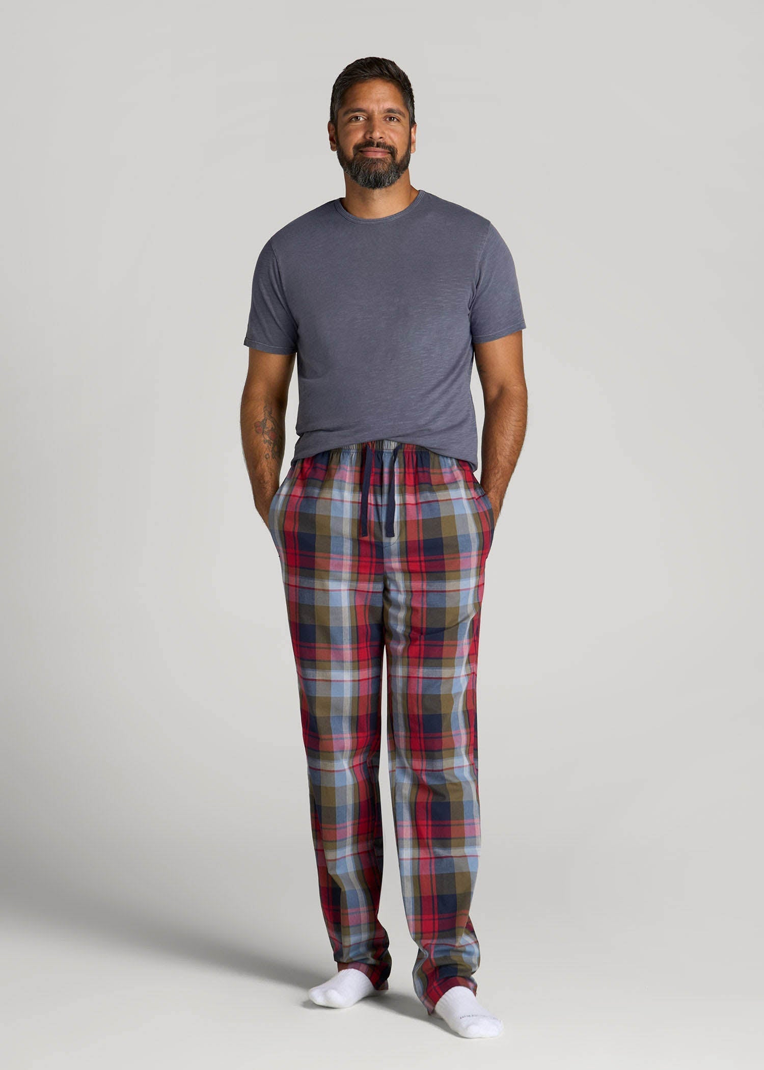 American Tall For Sale | Woven Pajama Pants for Tall Men in Blue & Green Plaid