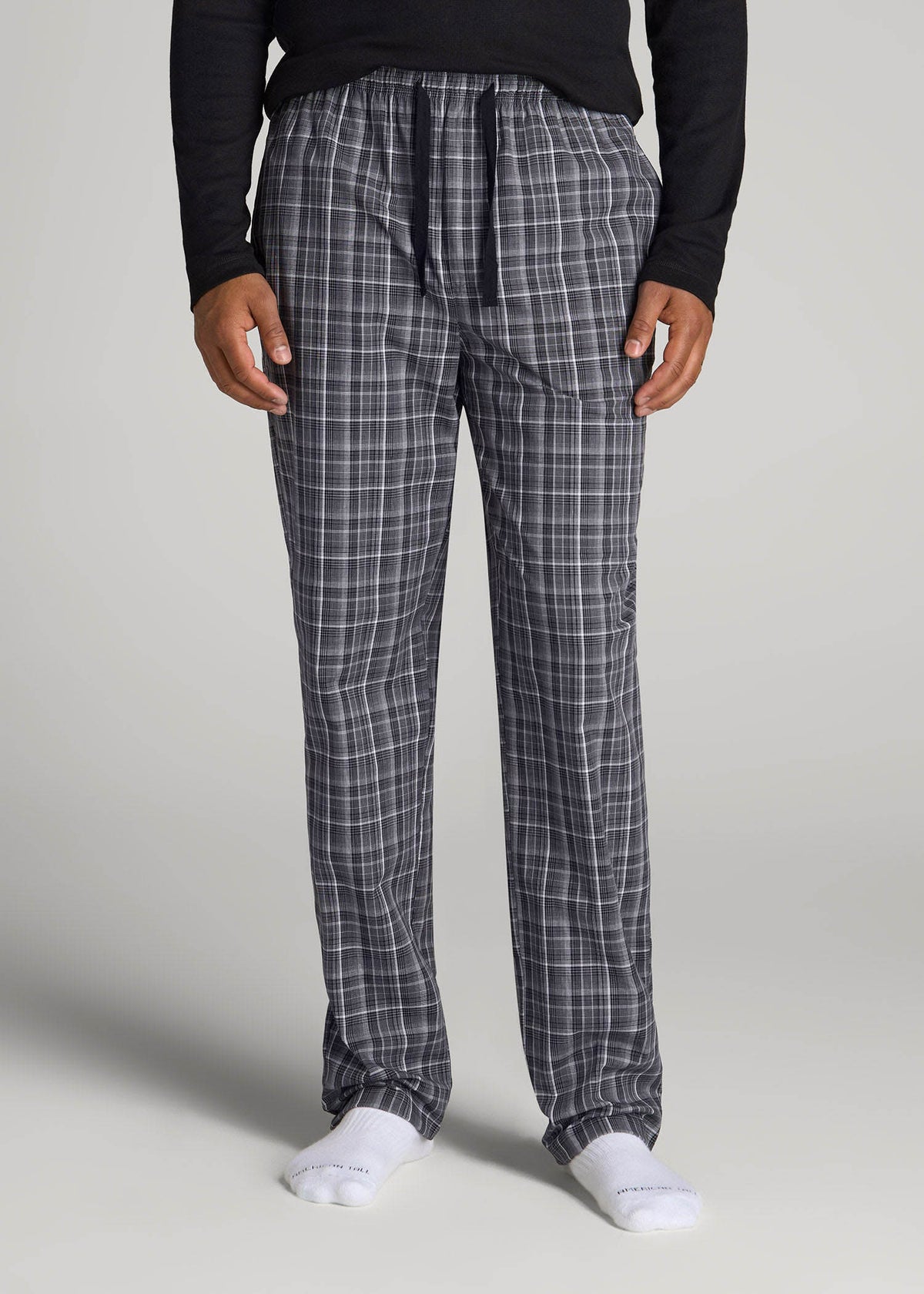 American Tall Online Shop | Woven Pajama Pants for Tall Men in Black & Grey Plaid