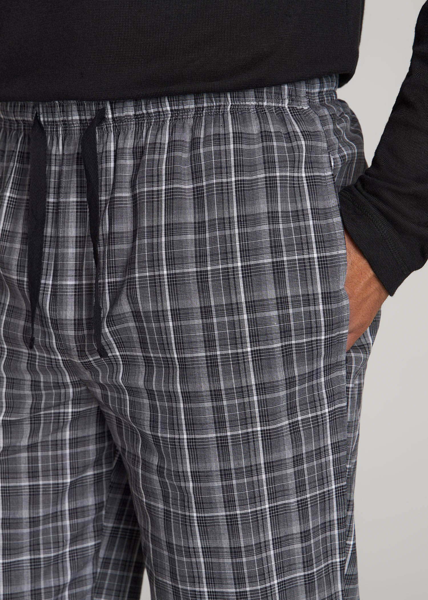 American Tall Online Shop | Woven Pajama Pants for Tall Men in Black & Grey Plaid