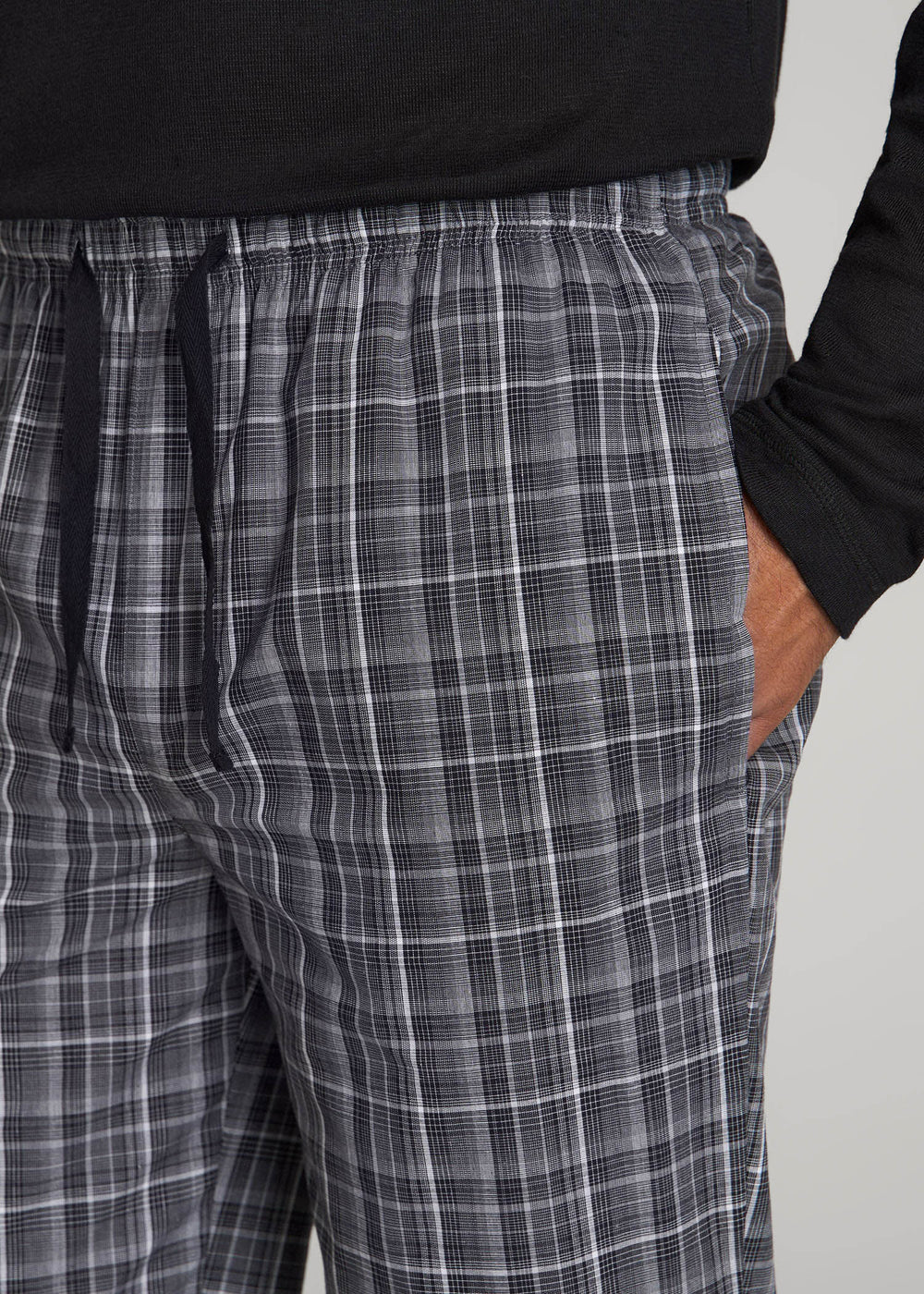 American Tall Online Shop | Woven Pajama Pants for Tall Men in Black & Grey Plaid