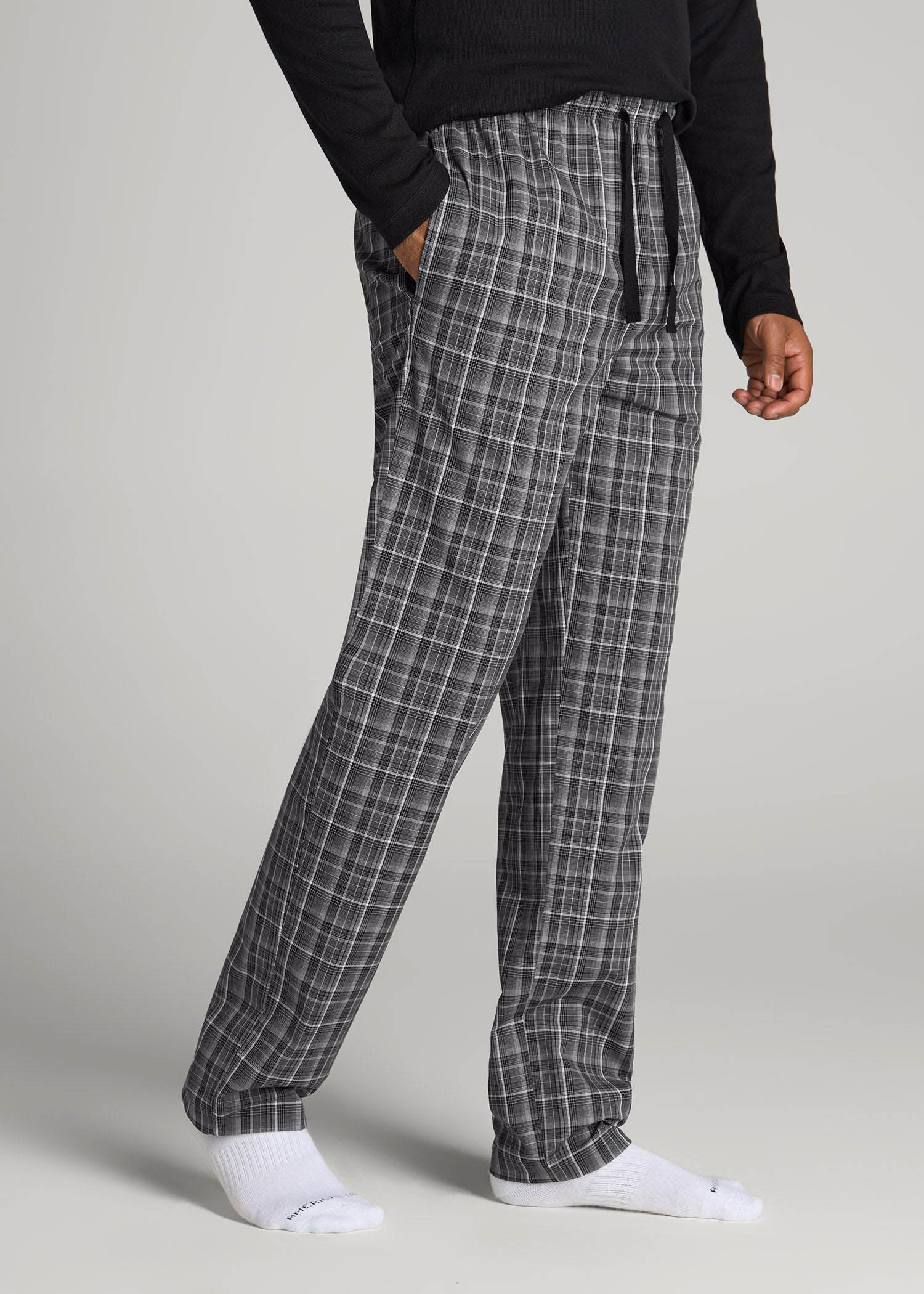 American Tall Online Shop | Woven Pajama Pants for Tall Men in Black & Grey Plaid