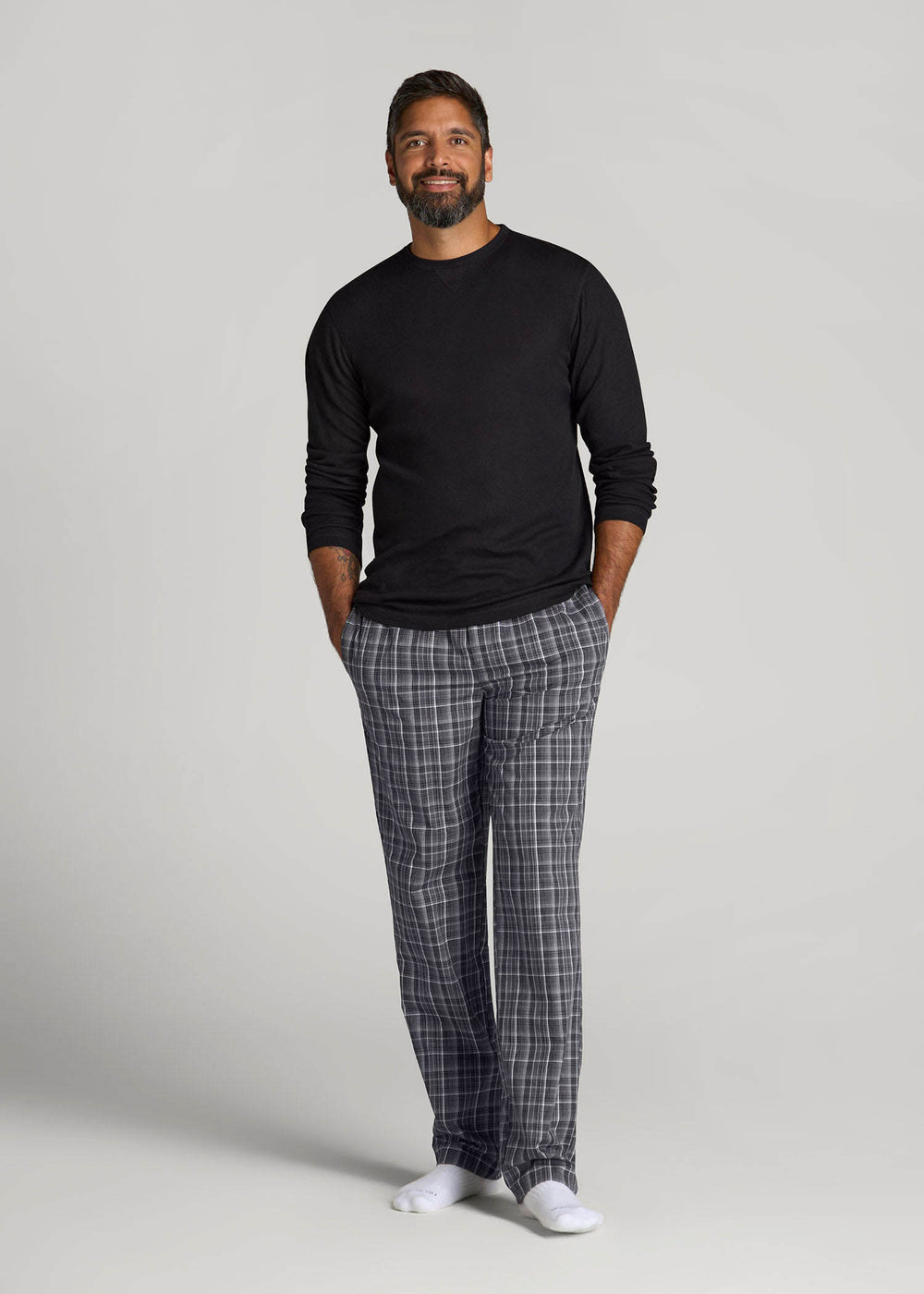 American Tall Online Shop | Woven Pajama Pants for Tall Men in Black & Grey Plaid