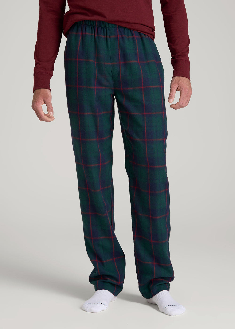 American Tall Online | Plaid Pajama Pants for Tall Men in Green and Red Tartan