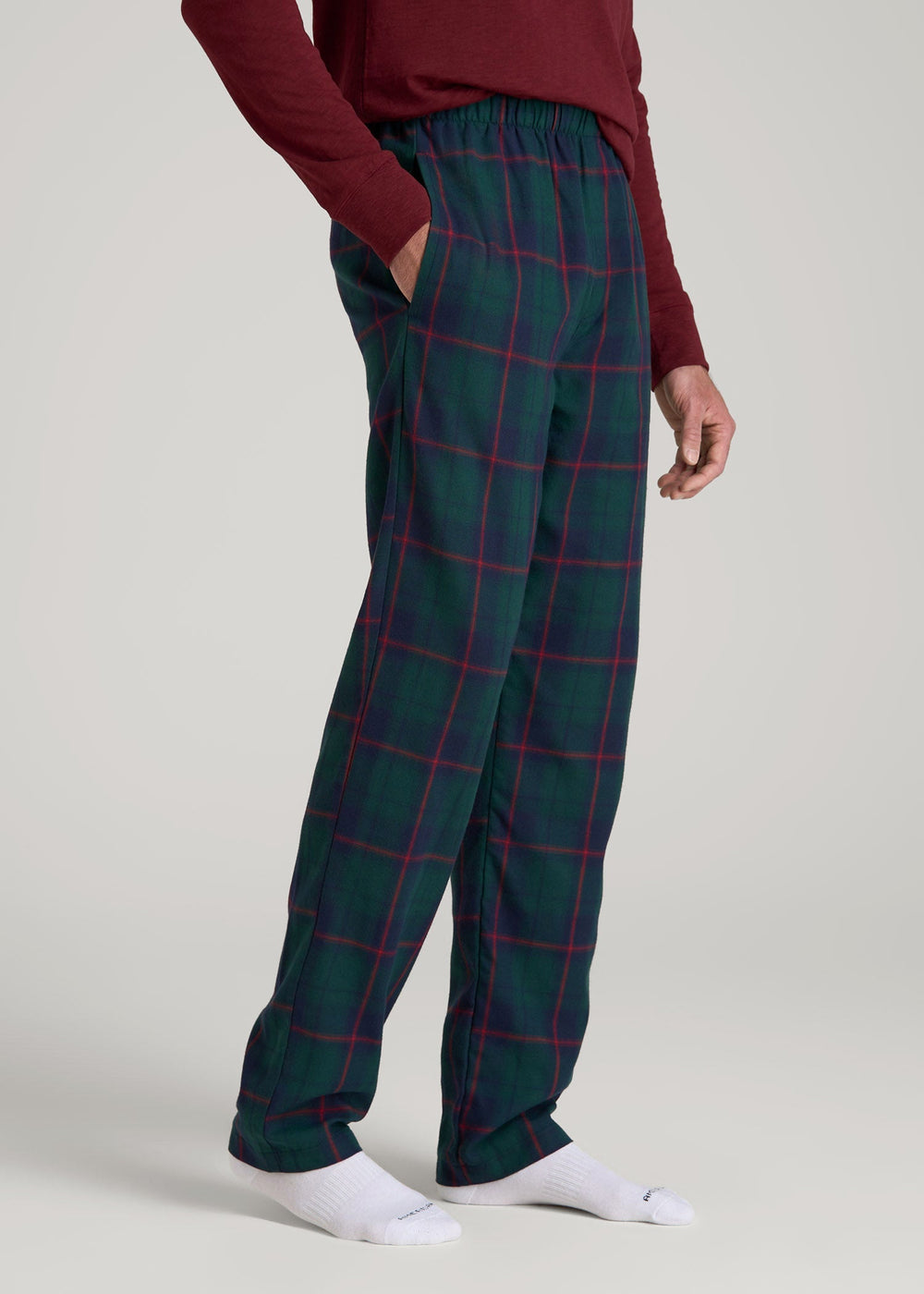 American Tall Online | Plaid Pajama Pants for Tall Men in Green and Red Tartan