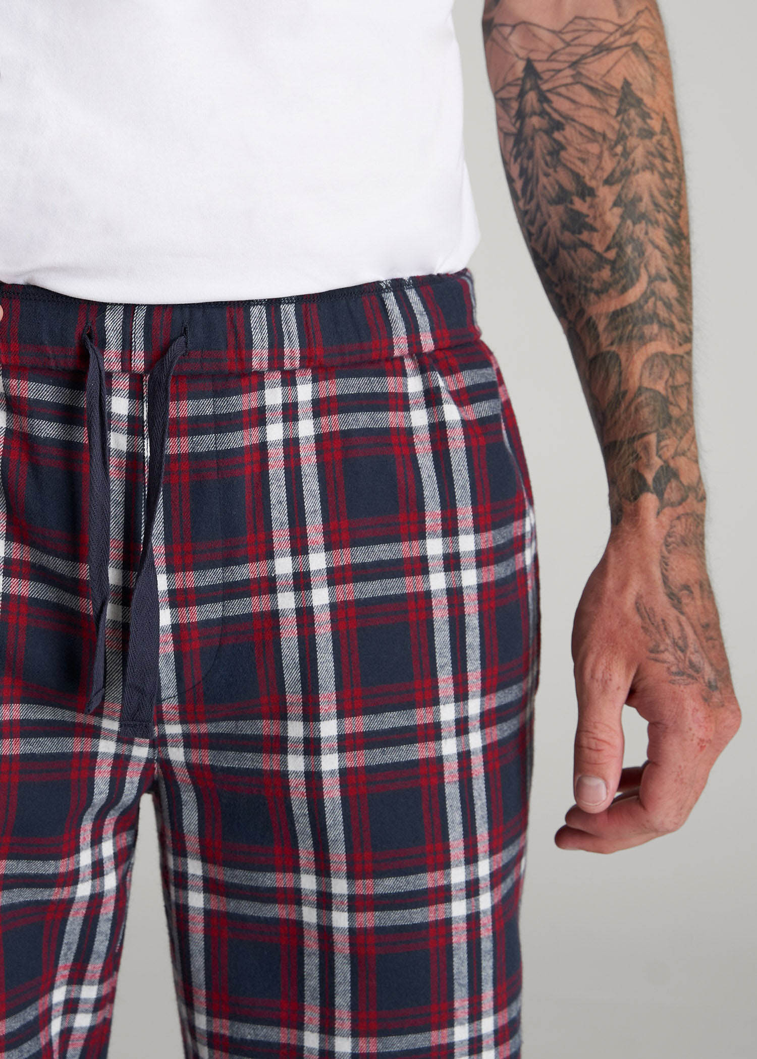 American Tall Online | Plaid Pajama Pants for Tall Men in Navy & Red Tartan