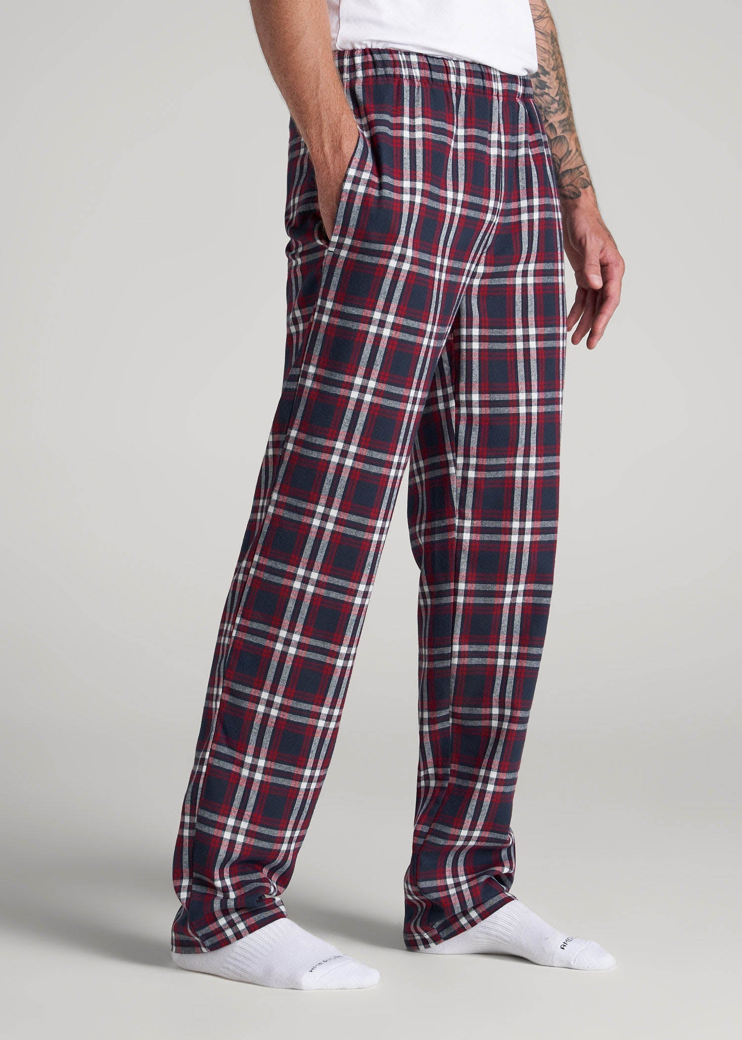 American Tall Online | Plaid Pajama Pants for Tall Men in Navy & Red Tartan
