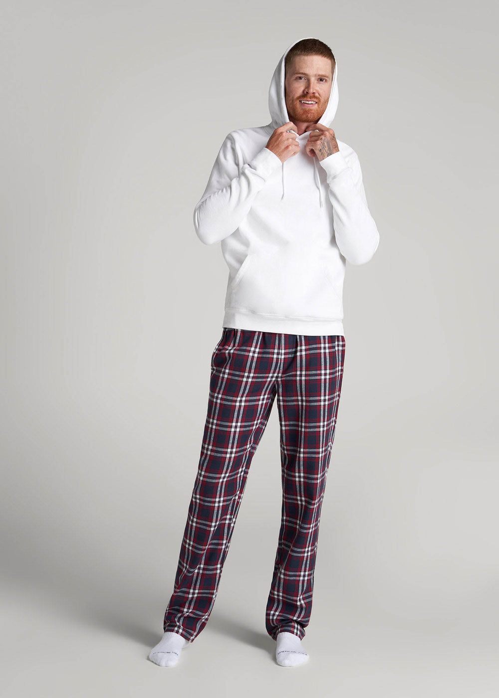 American Tall Online | Plaid Pajama Pants for Tall Men in Navy & Red Tartan