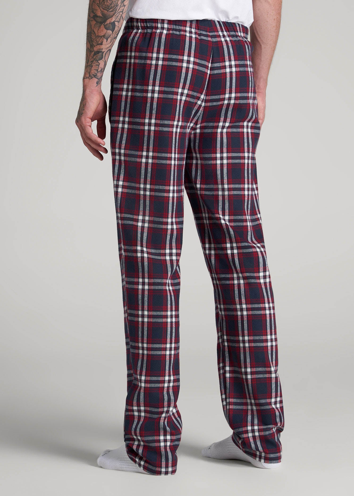 American Tall Online | Plaid Pajama Pants for Tall Men in Navy & Red Tartan