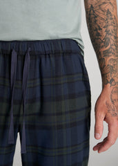 American Tall Sale | Plaid Pajama Pants for Tall Men in Olive & Dark Cobalt Plaid