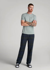 American Tall Sale | Plaid Pajama Pants for Tall Men in Olive & Dark Cobalt Plaid