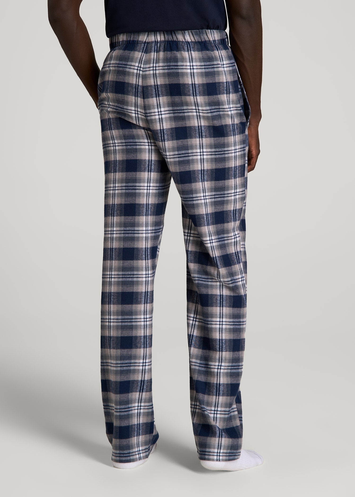 American Tall Outlet | Plaid Pajama Pants for Tall Men in Navy and Grey Plaid
