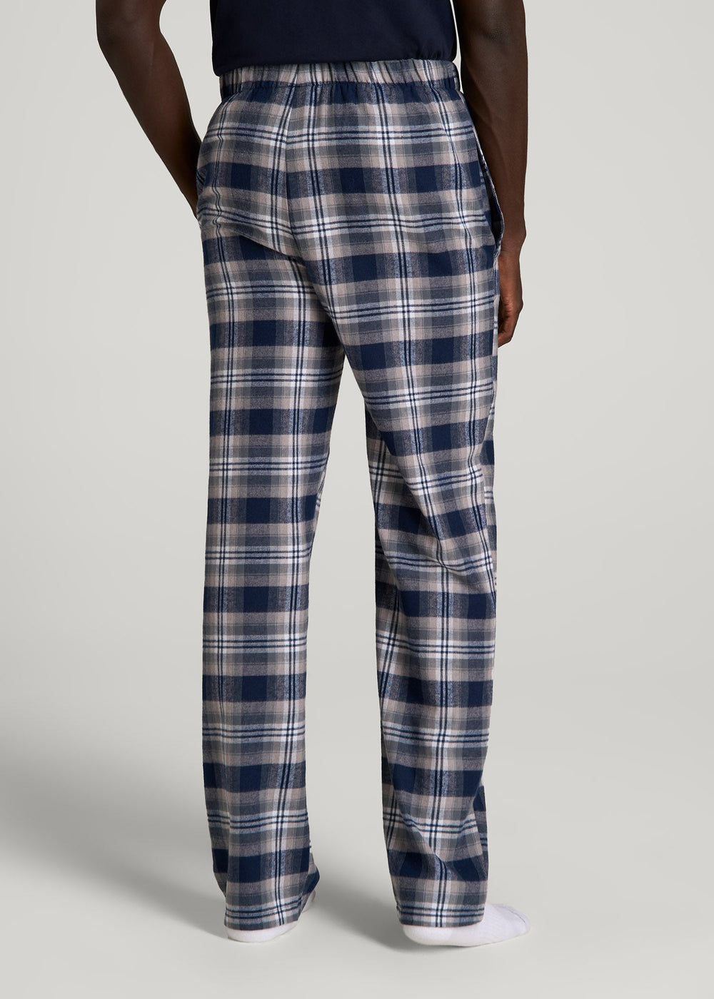 American Tall Outlet | Plaid Pajama Pants for Tall Men in Navy and Grey Plaid