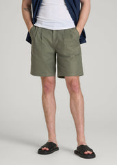 American Tall Online Shop | Stretch Cotton Linen Blend Shorts for Tall Men in Olive