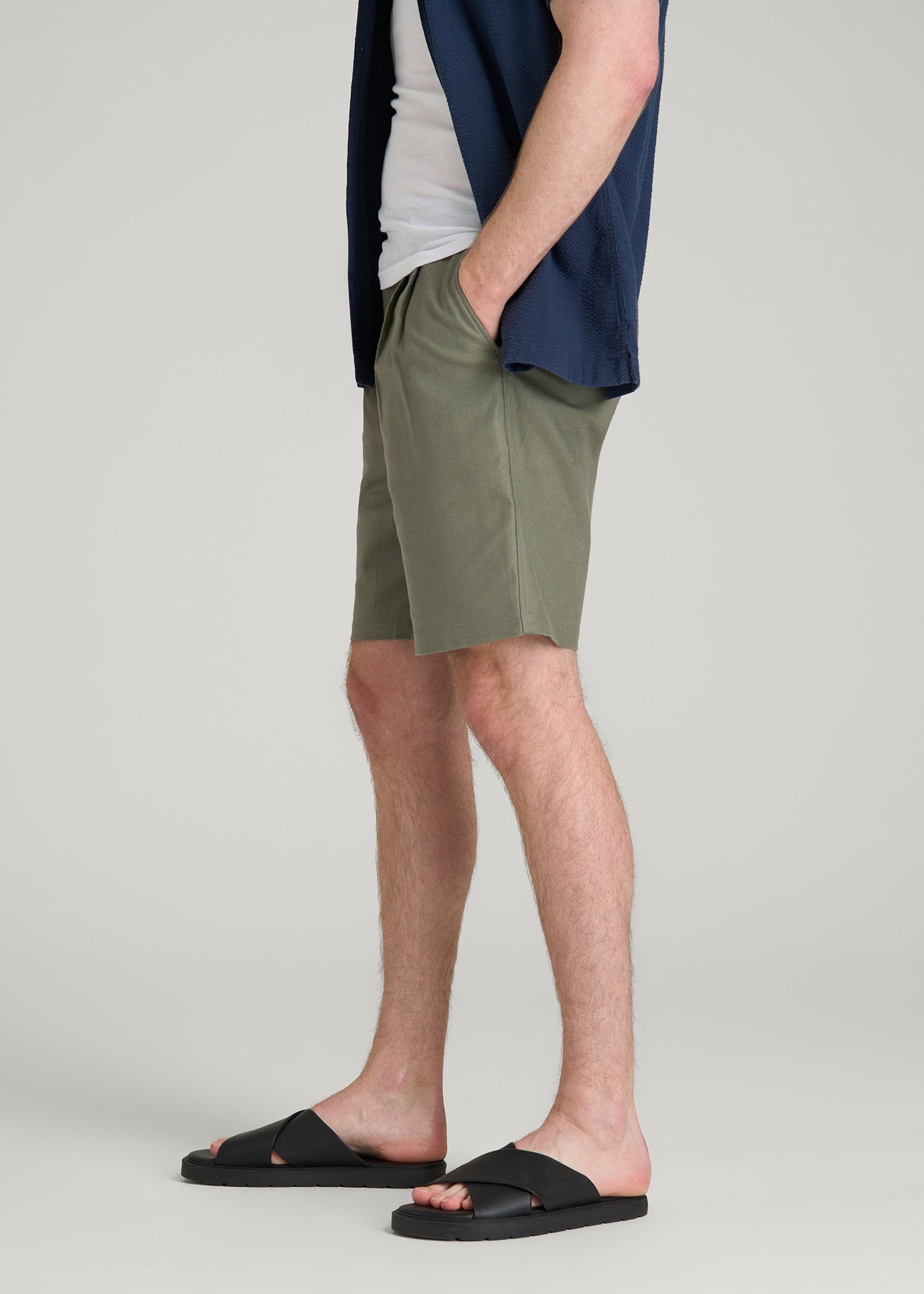 American Tall Online Shop | Stretch Cotton Linen Blend Shorts for Tall Men in Olive