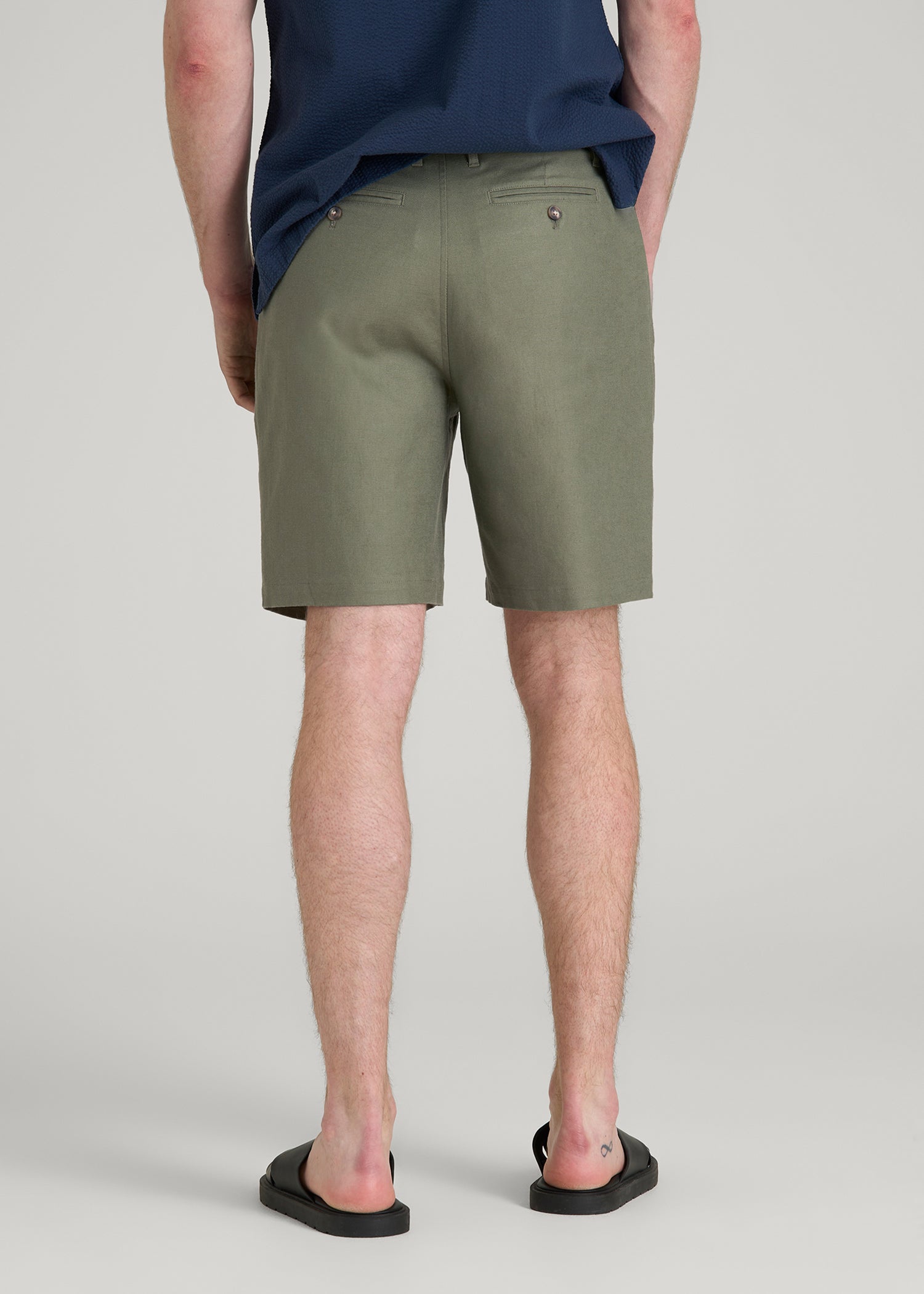 American Tall Online Shop | Stretch Cotton Linen Blend Shorts for Tall Men in Olive