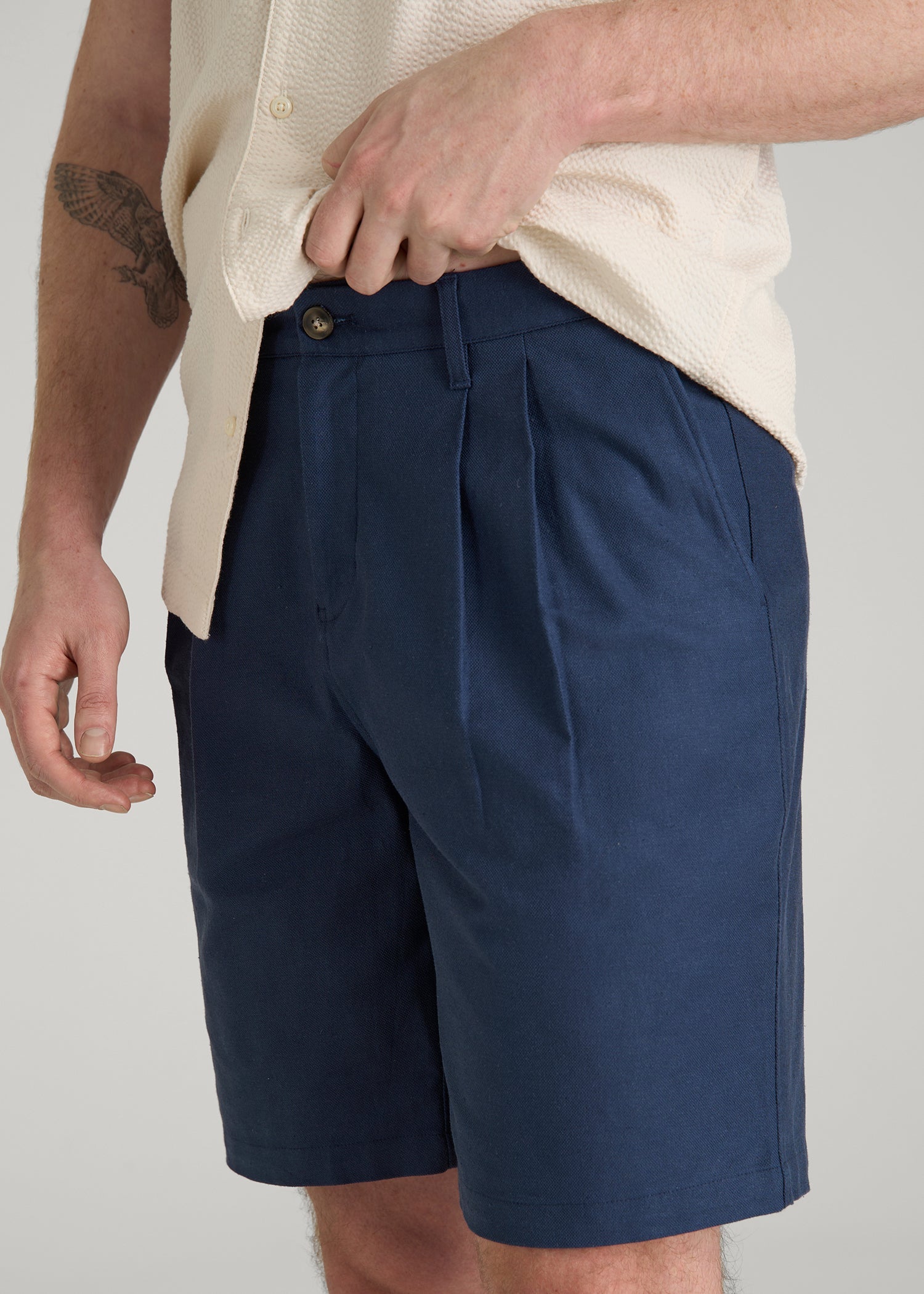 American Tall Online | Stretch Cotton Linen Blend Shorts for Tall Men in Navy Blue