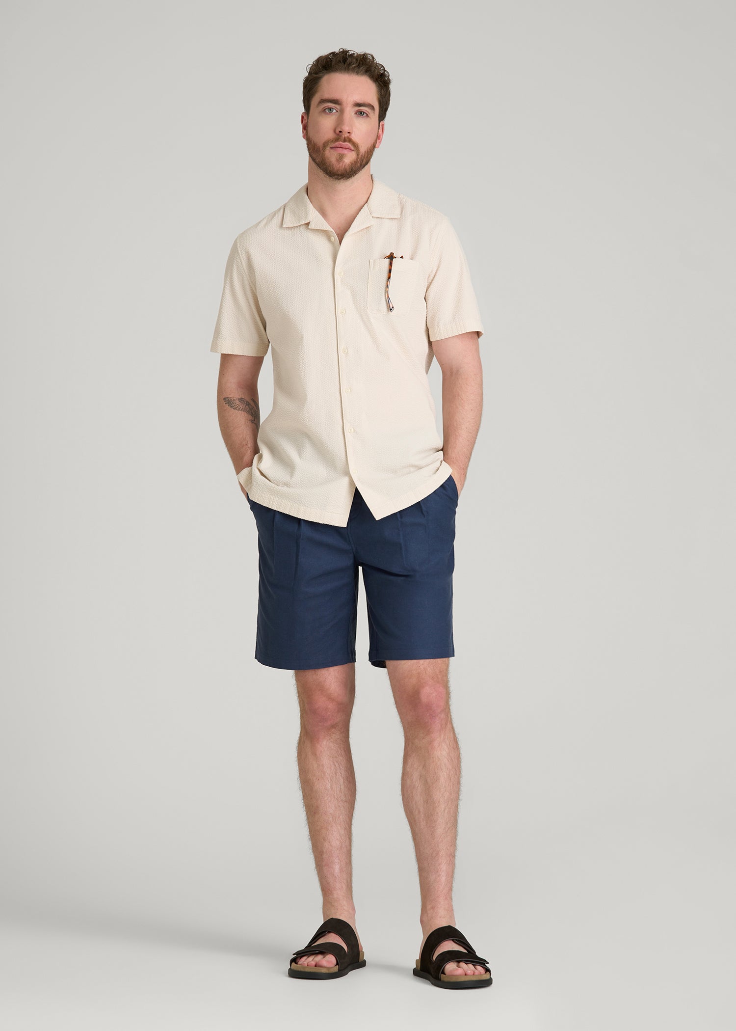 American Tall Online | Stretch Cotton Linen Blend Shorts for Tall Men in Navy Blue