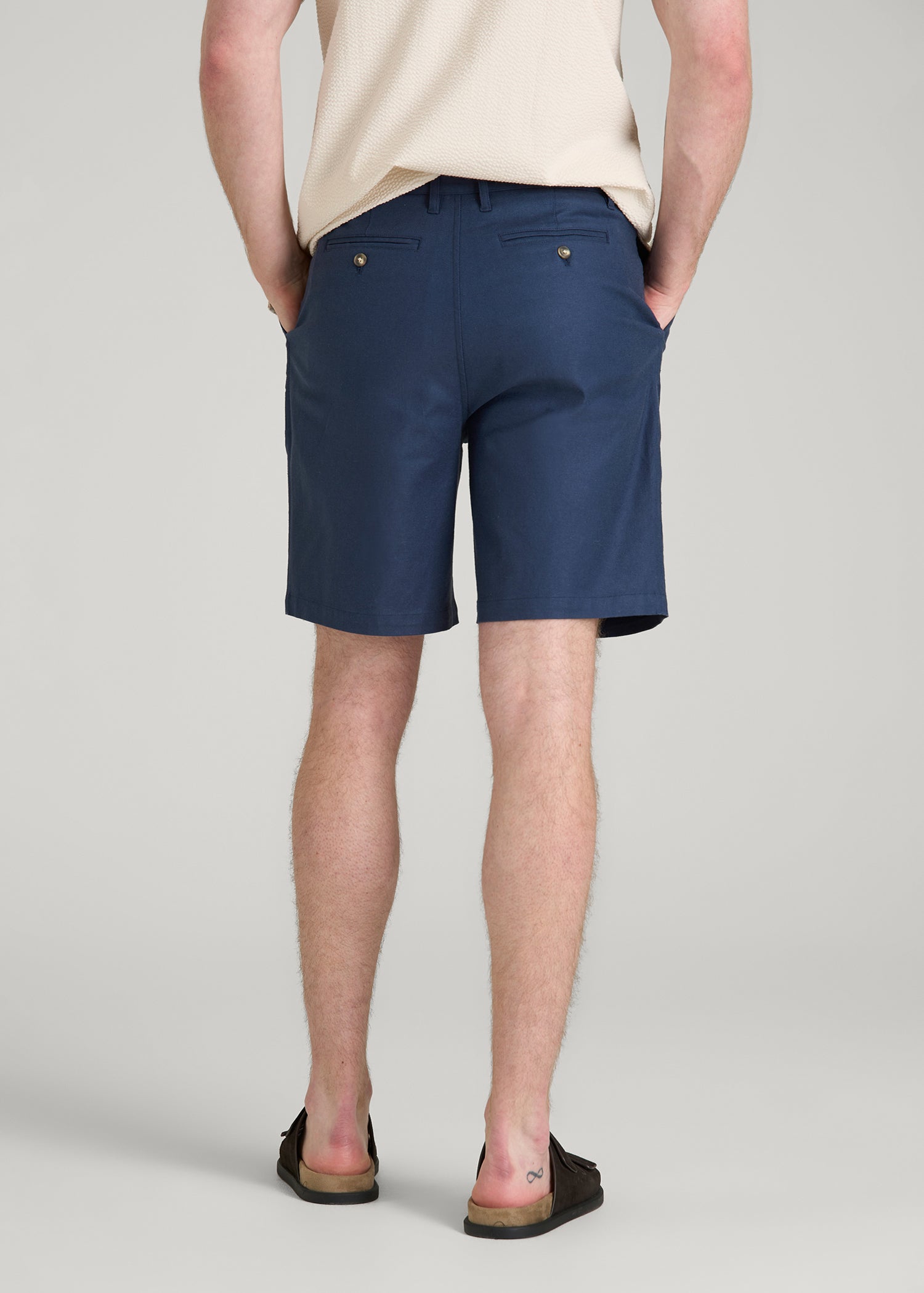 American Tall Online | Stretch Cotton Linen Blend Shorts for Tall Men in Navy Blue