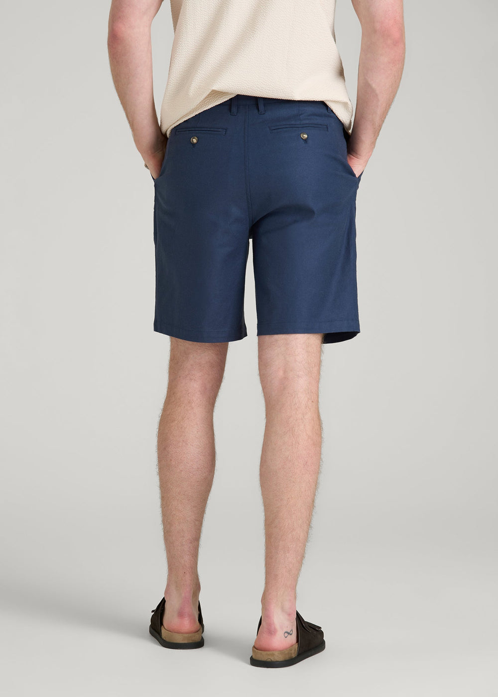 American Tall Online | Stretch Cotton Linen Blend Shorts for Tall Men in Navy Blue