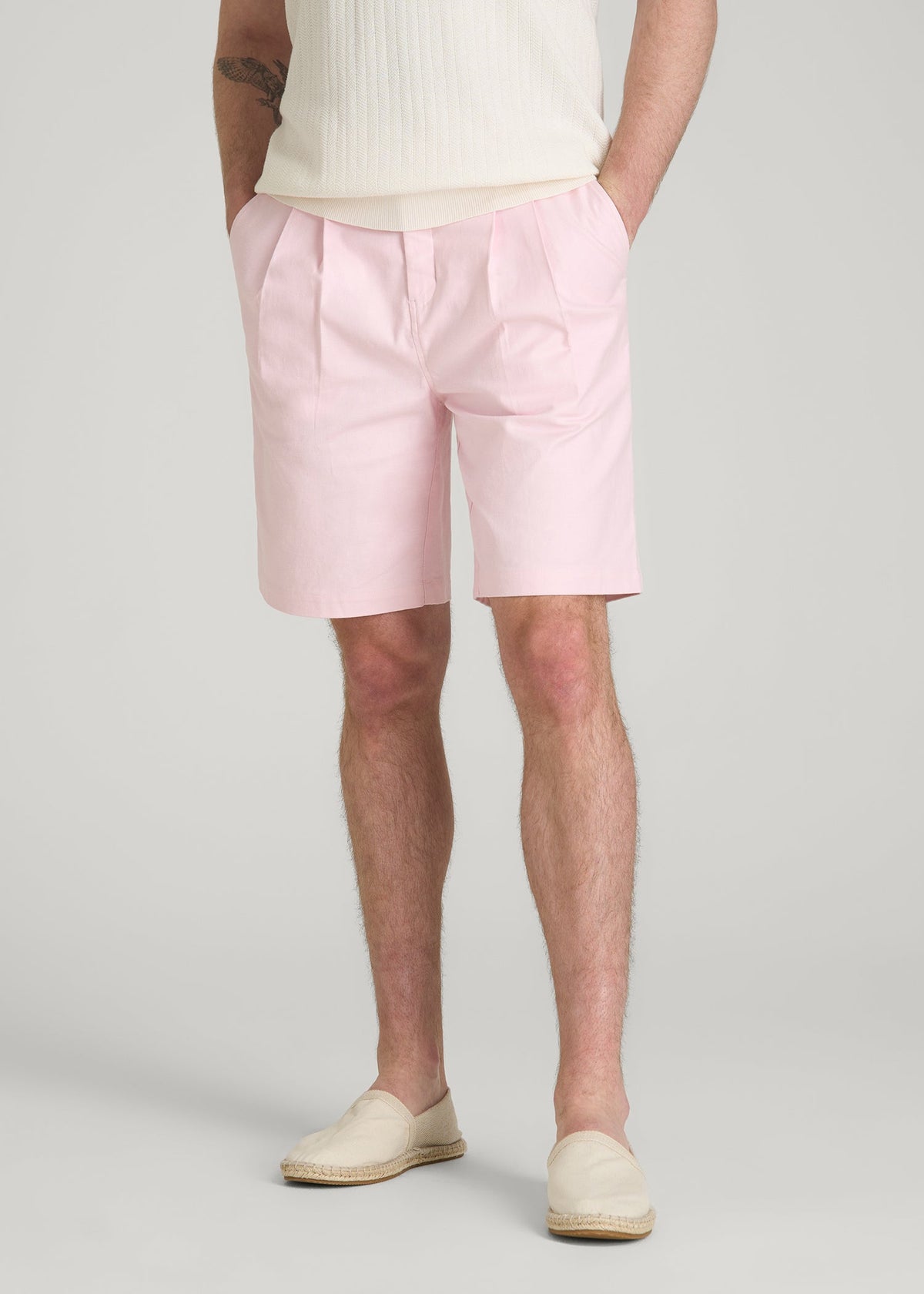 American Tall Sale | Stretch Cotton Linen Blend Shorts for Tall Men in Barely Pink