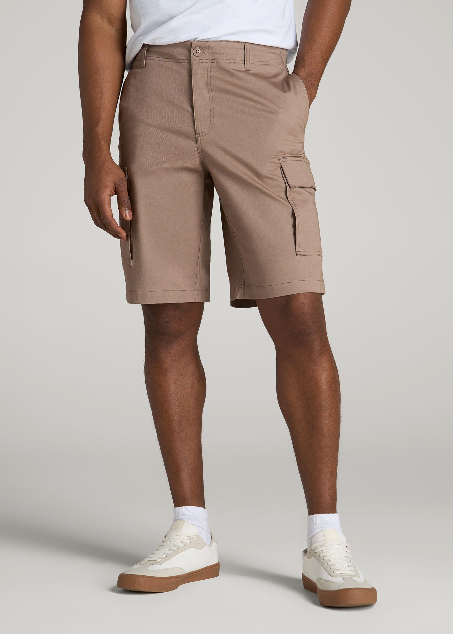 American Tall Outlet | Stretch Twill Cargo Shorts for Tall Men in Dark Sand