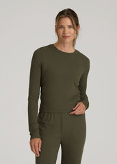 American Tall For Sale | Lightweight Ribbed Cropped Lounge Shirt for Tall Women in Forest Night