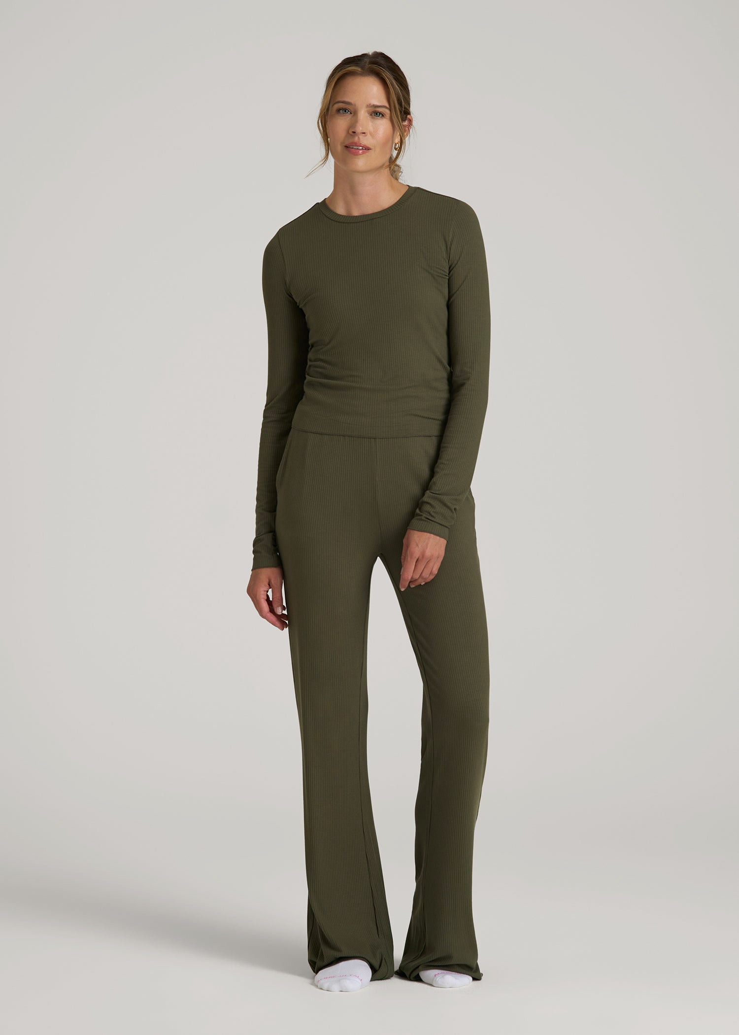 American Tall For Sale | Lightweight Ribbed Cropped Lounge Shirt for Tall Women in Forest Night