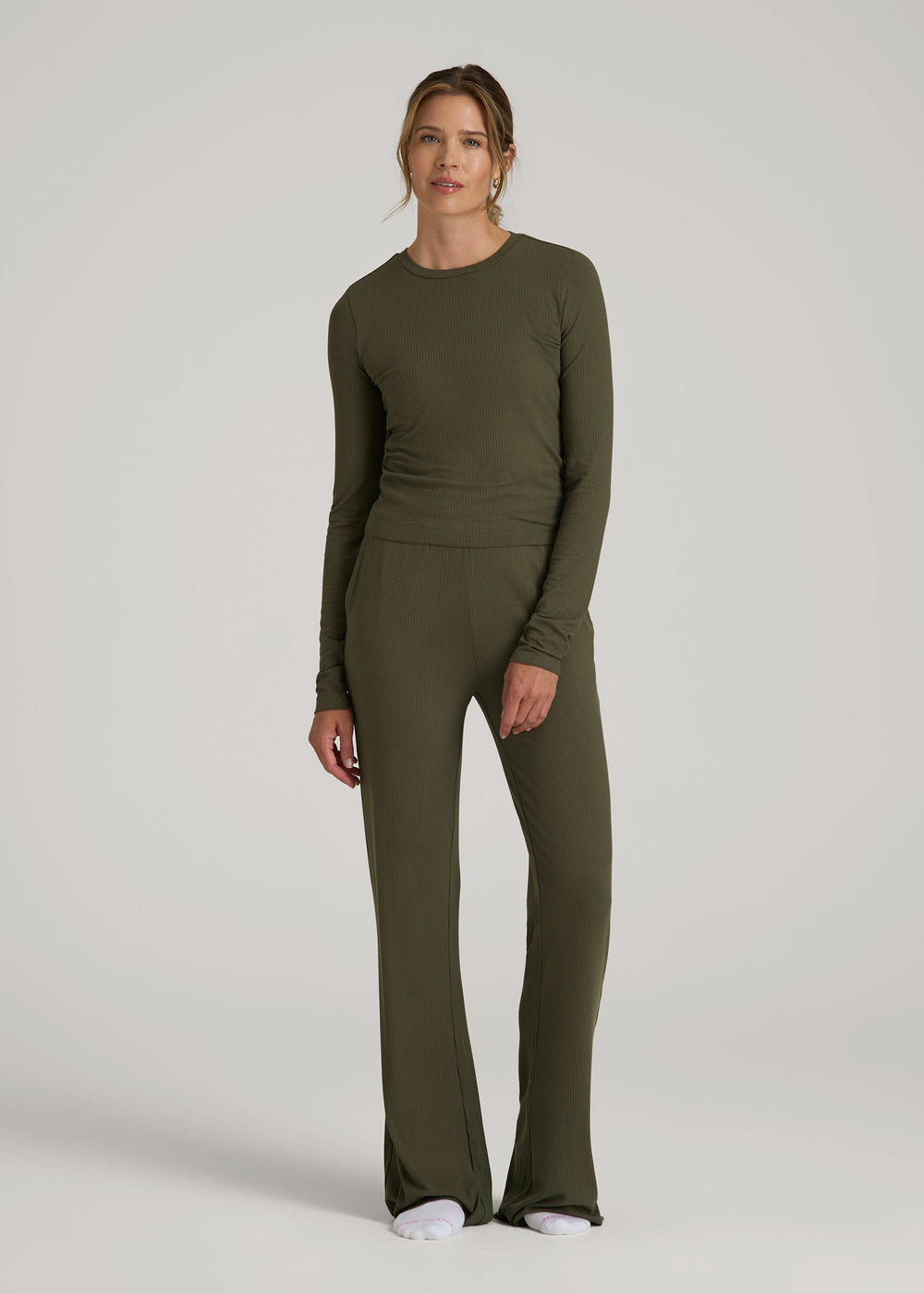 American Tall For Sale | Lightweight Ribbed Cropped Lounge Shirt for Tall Women in Forest Night