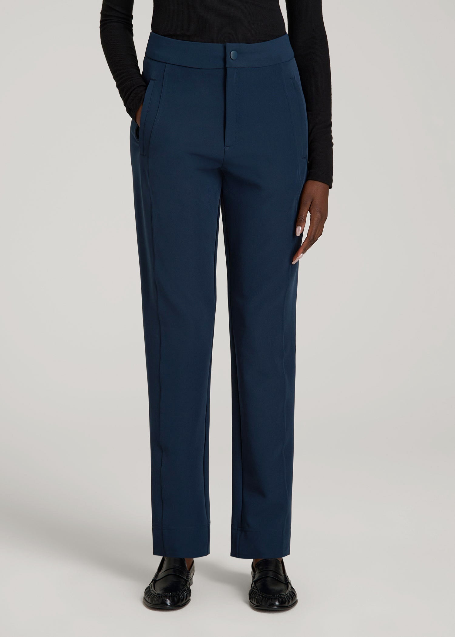 American Tall Discount | Traveler Tapered Fit Pant for Tall Women in Navy