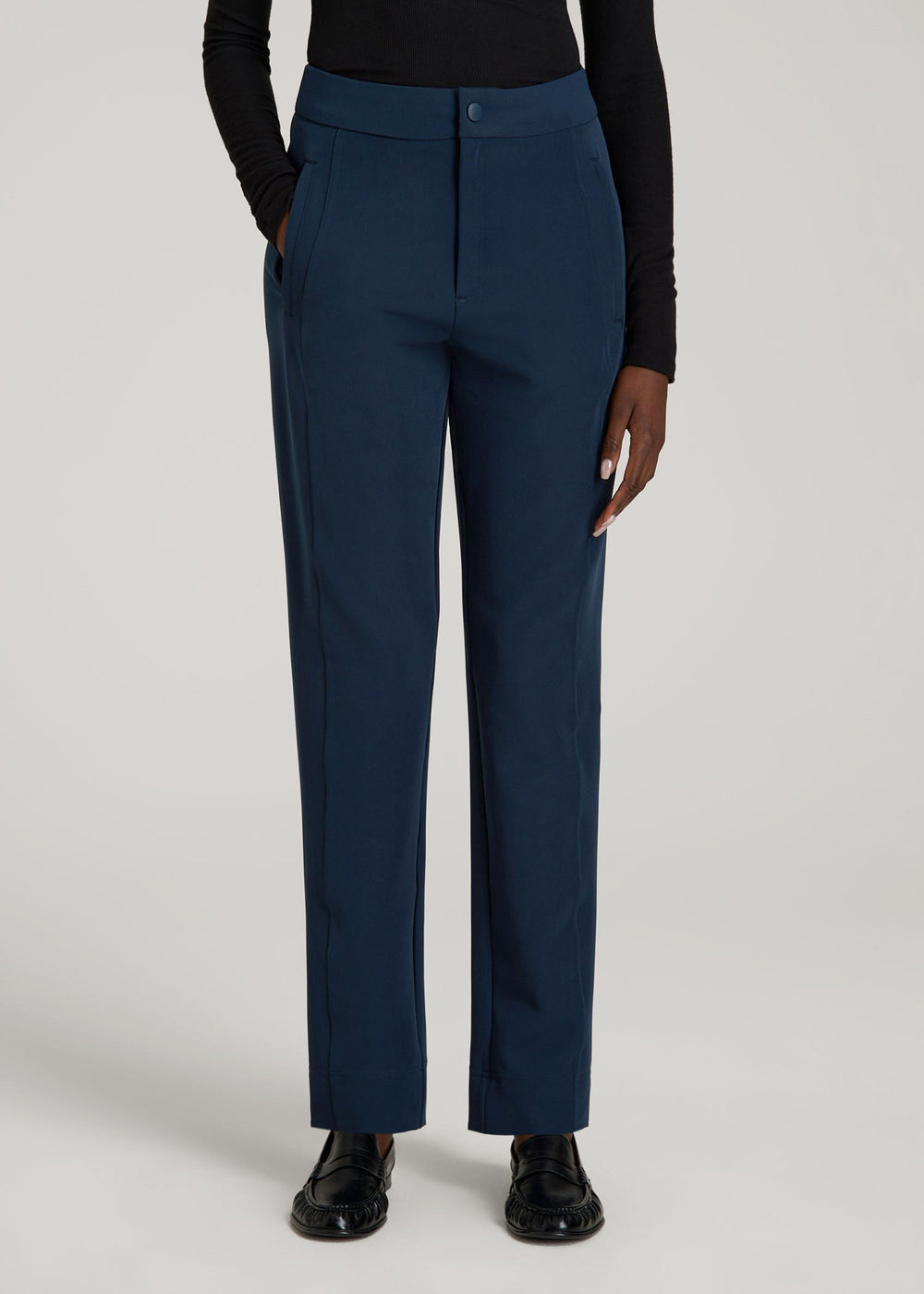 American Tall Discount | Traveler Tapered Fit Pant for Tall Women in Navy